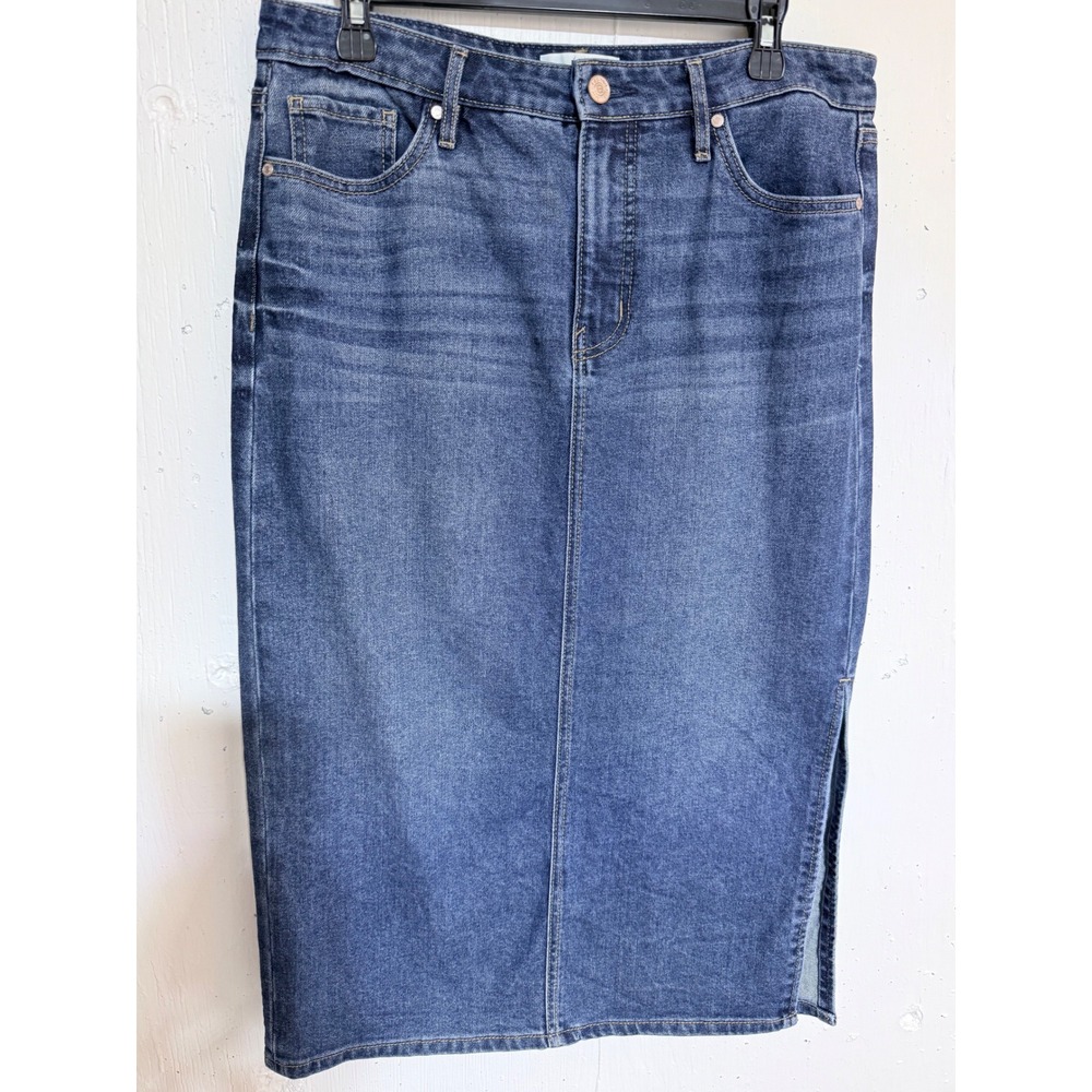 Edited by Remi Bader Denim Skirt Womens 10 Blue Cotton Midi Side Slit Classic